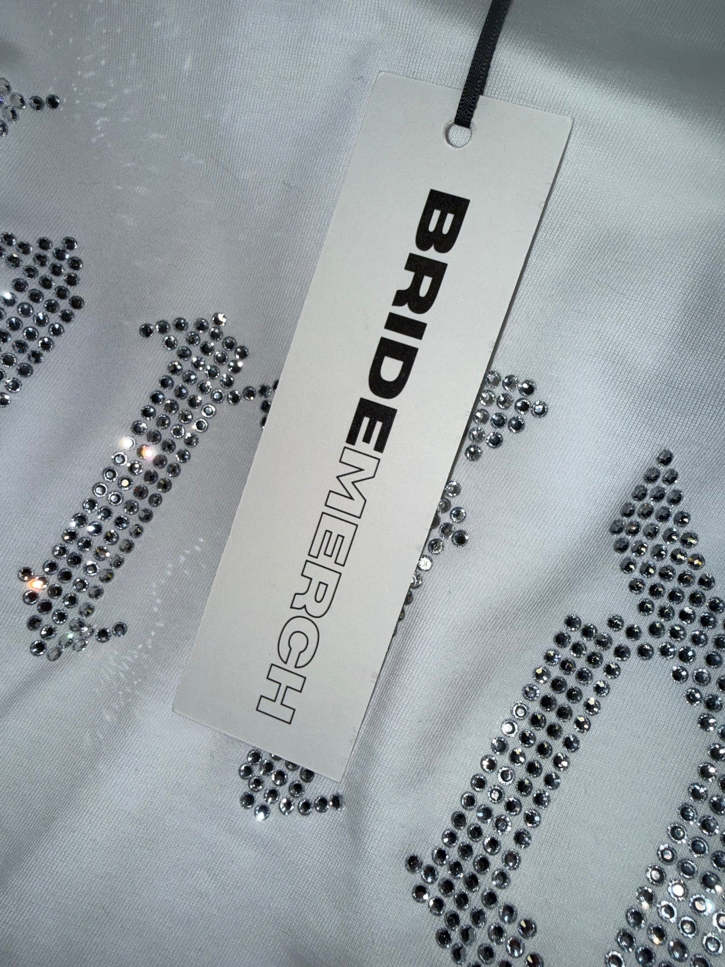 NWT Bride Merch (Small OR XS) Brand New Jeweled 'Bride' White Long Sleeve Crop Top