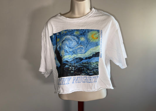 Vincent Van Gogh Starry Night Graphic Short Sleeve Cropped T-Shirt (XL) 1889
