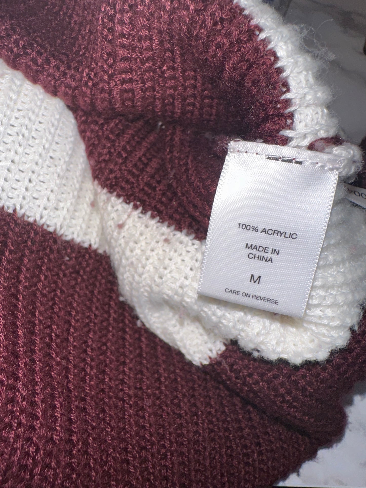 New York & Company (Small) Maroon/White Striped Cold Shoulder Striped Sweater