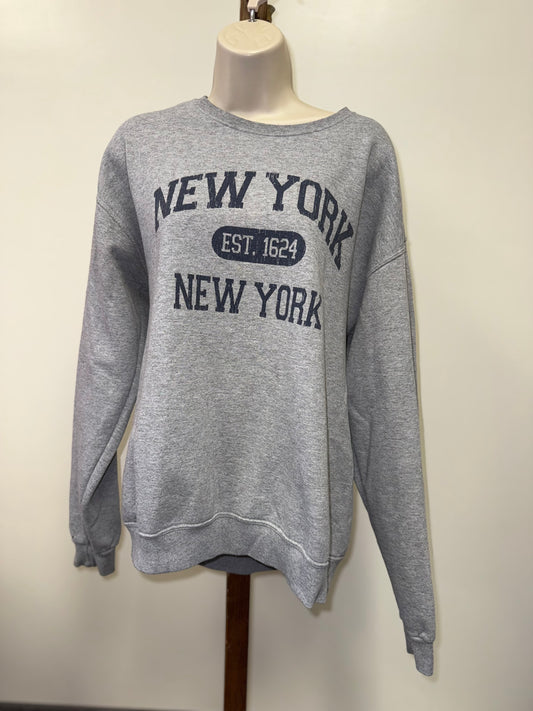 Jerzees (Large) Grey 'New York' Crewneck Sweatshirt