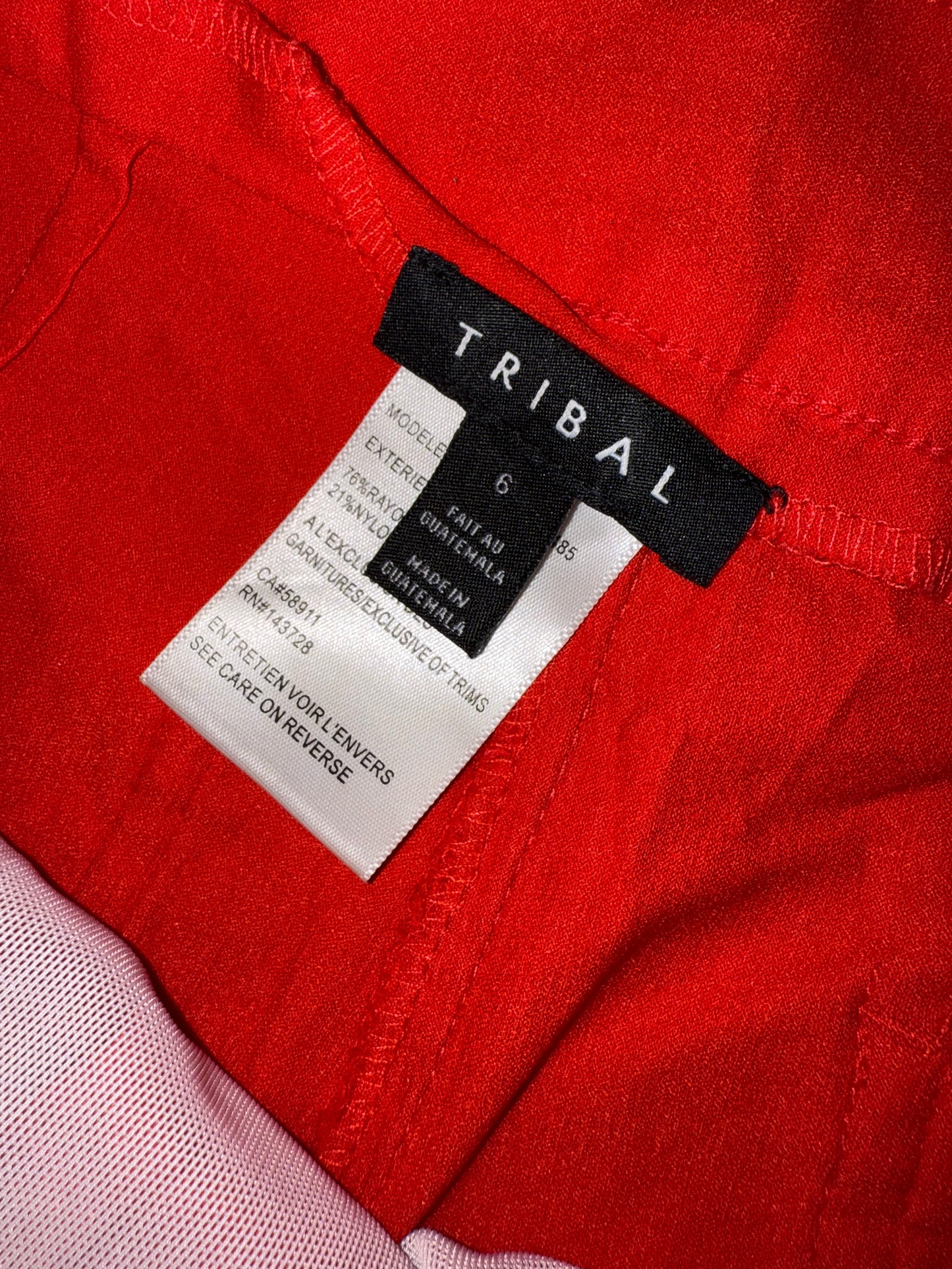 Tribal (6) Bright Red Cropped Slip On Dress Pants