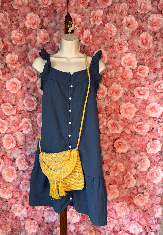 Universal Threads (XS) Blue Button Up Midi Dress with Ruffle Straps
