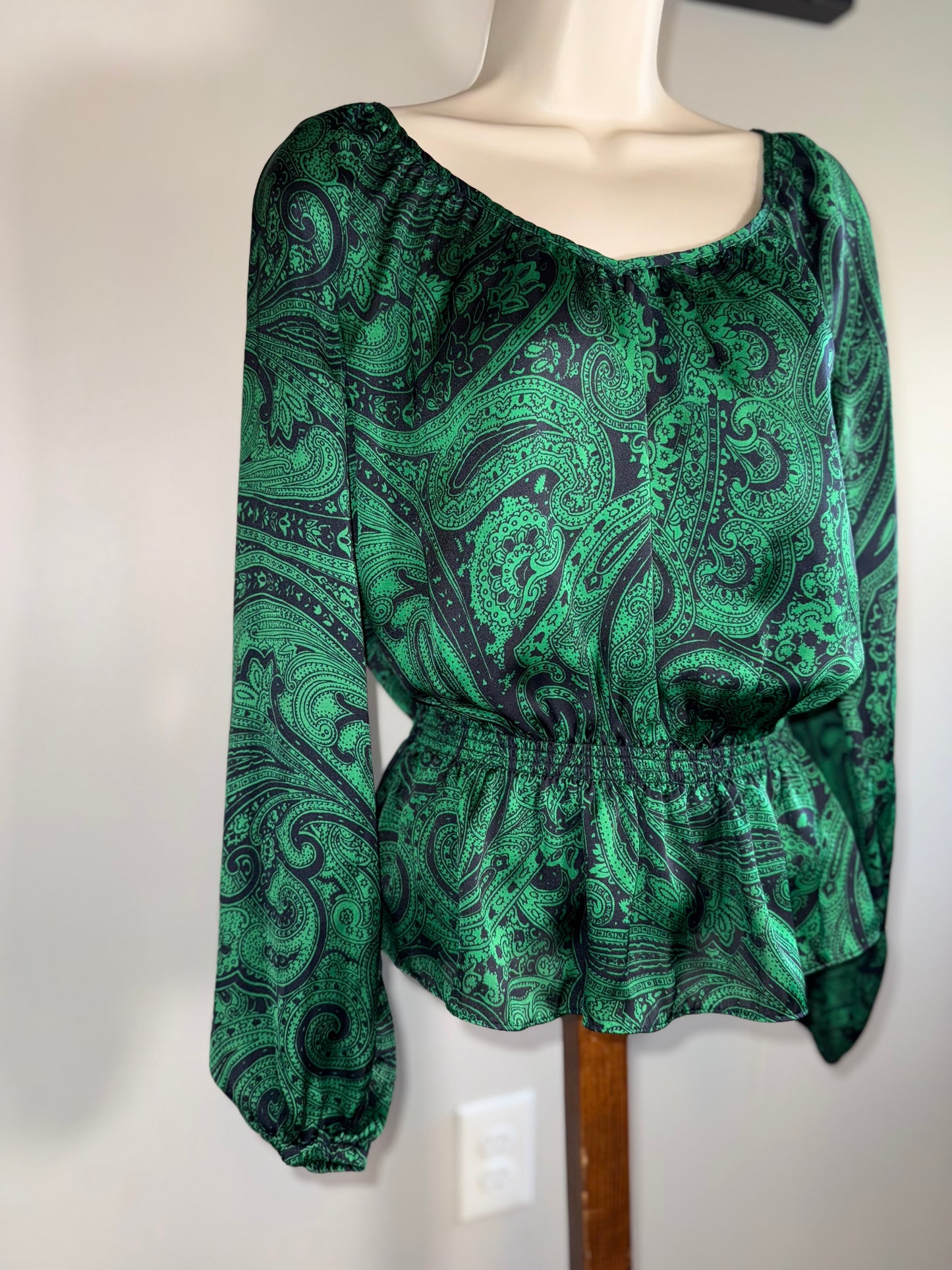 Michael Kors (Small) Black and Green Paisley Pattern Blouse