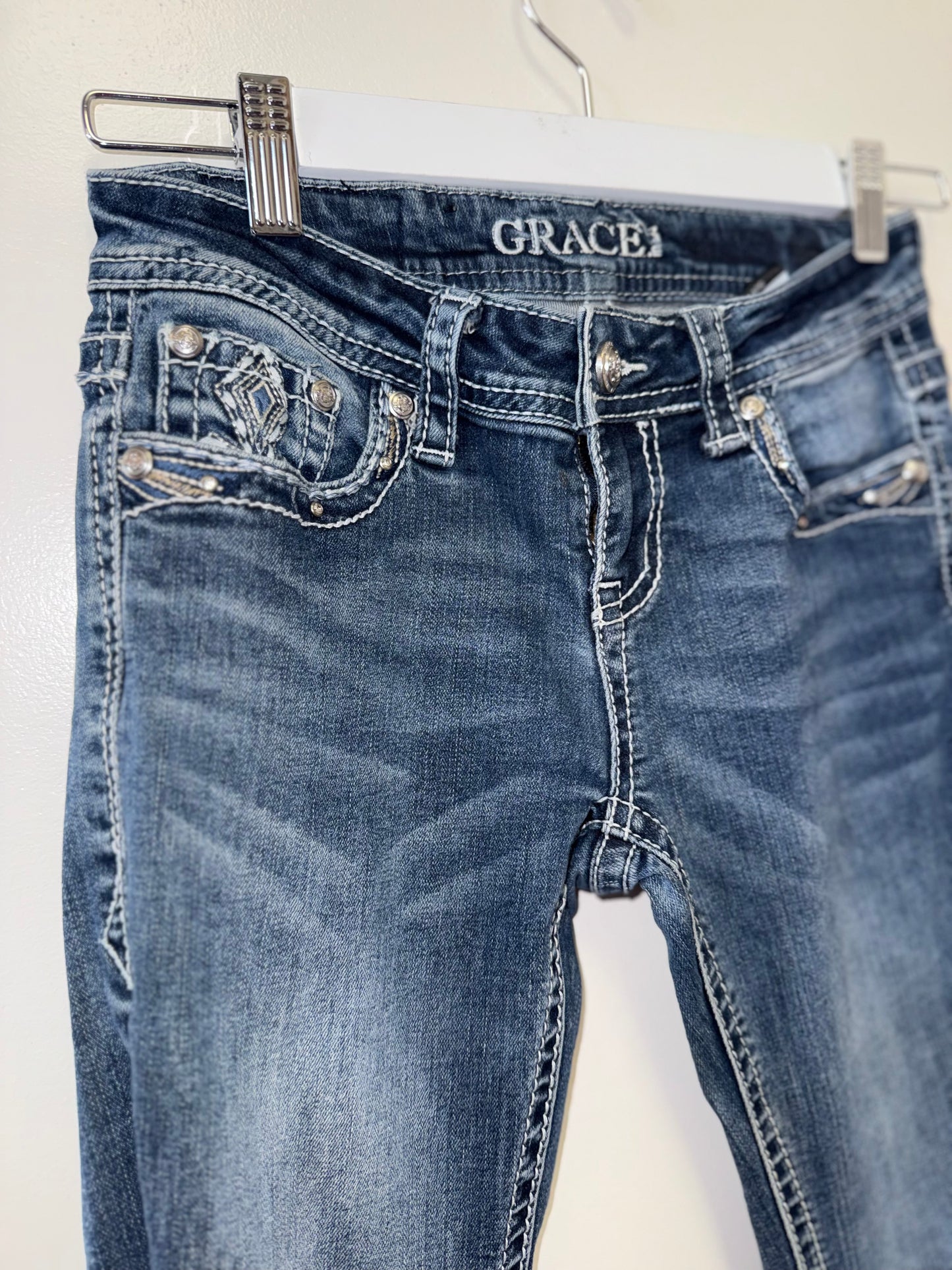 Grace (25) Denim Blue Jeans with Jeweled Pockets