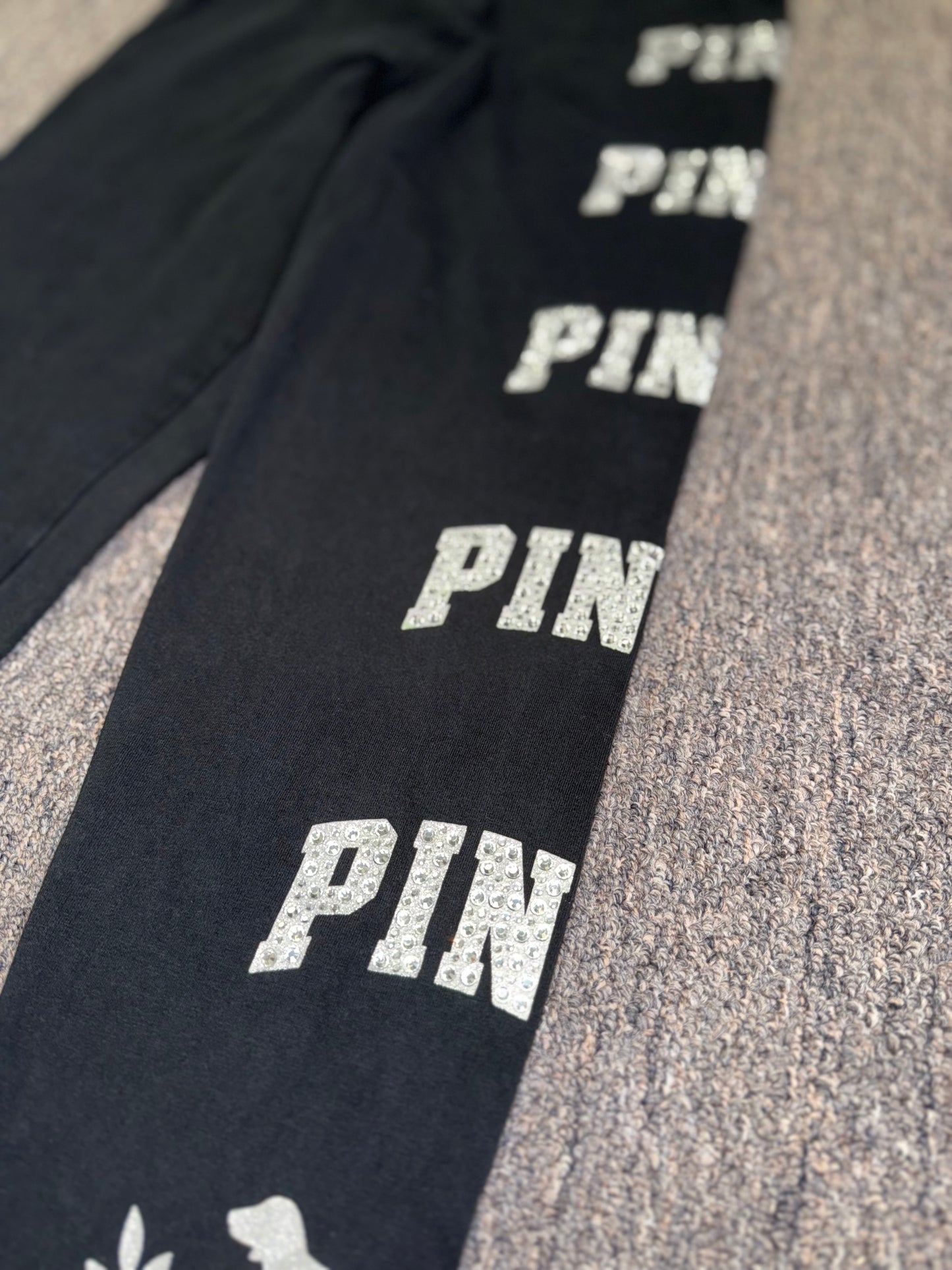 PINK Victoria's Secret (Medium) Black Cropped Leggings with Rhinestone Leg