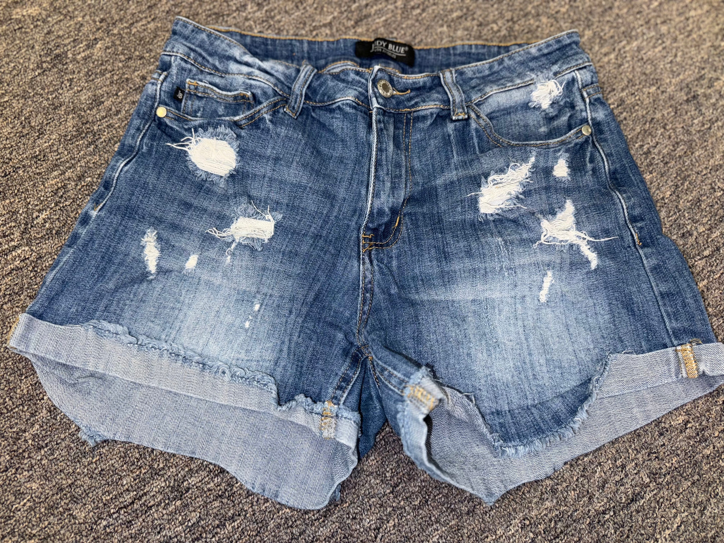 Judy Blue (Medium) Blue Distressed Denim Jean Shorts