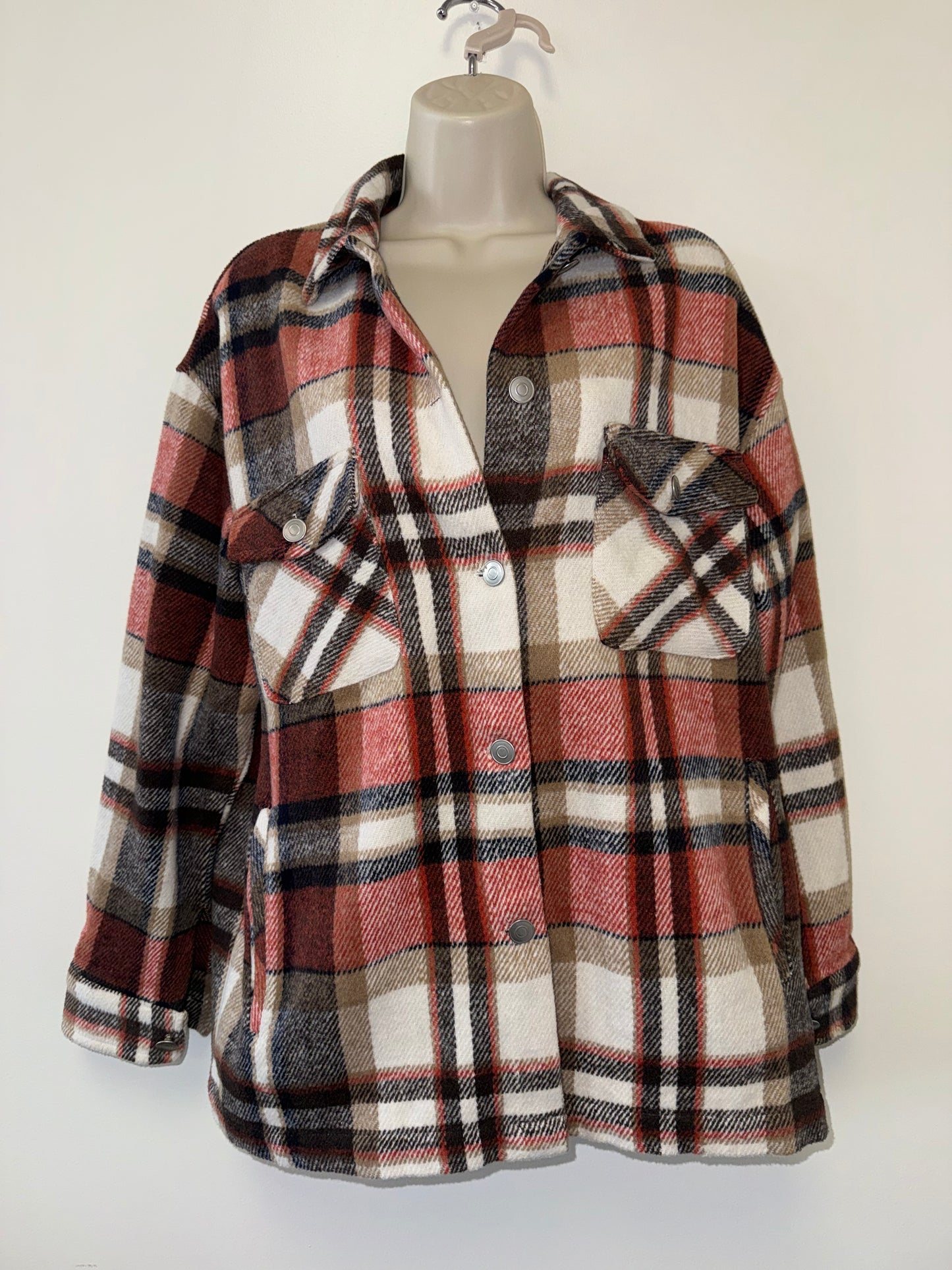 Staccato (Medium) Neutral Plaid Button Up Shacket