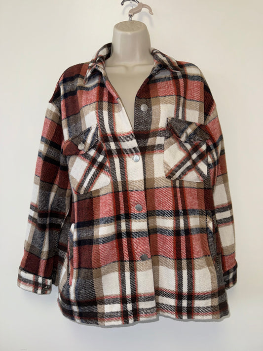 Staccato (Medium) Neutral Plaid Button Up Shacket