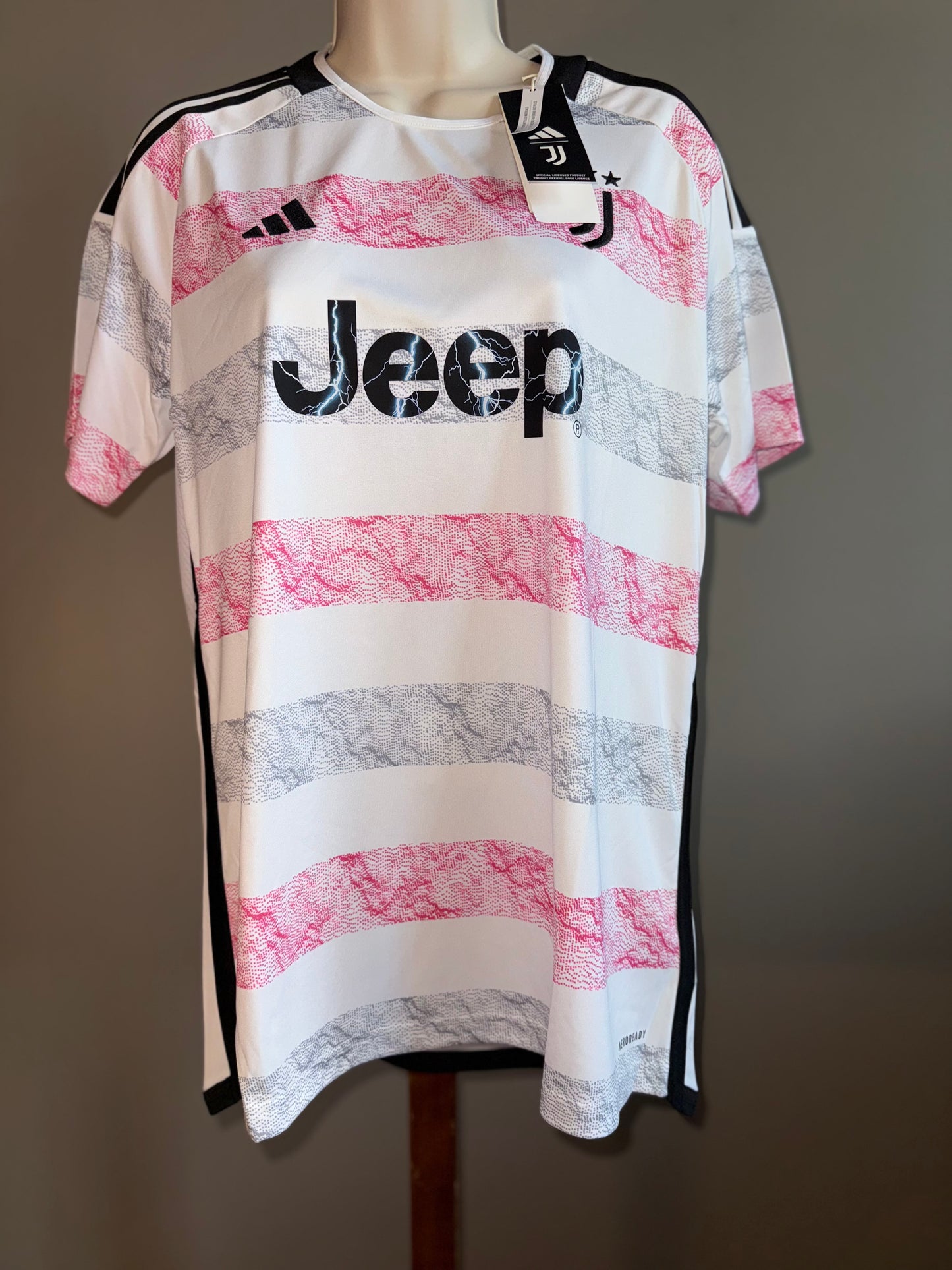 NWT Adidas (Large) Brand New Regular Fit White/Red/Grey Striped Jeep Jersey