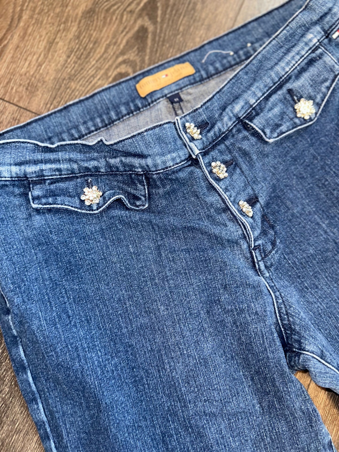 Tommy Hilfiger (11) Blue Denim Bootcut Jeans with Silver Jeweled Buttons