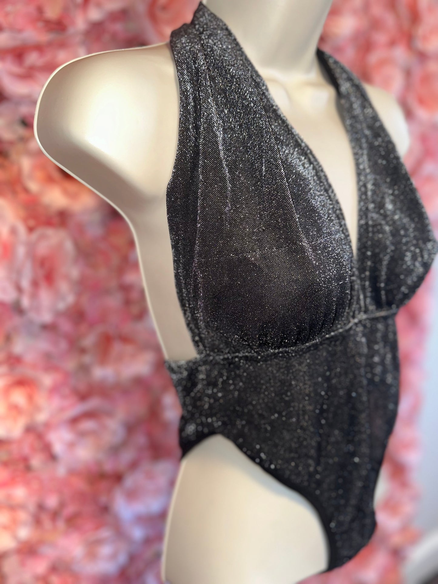 NWT Verdusa (Small) Brand New Metallic Glitter Bodysuit with Tied Halter Neck