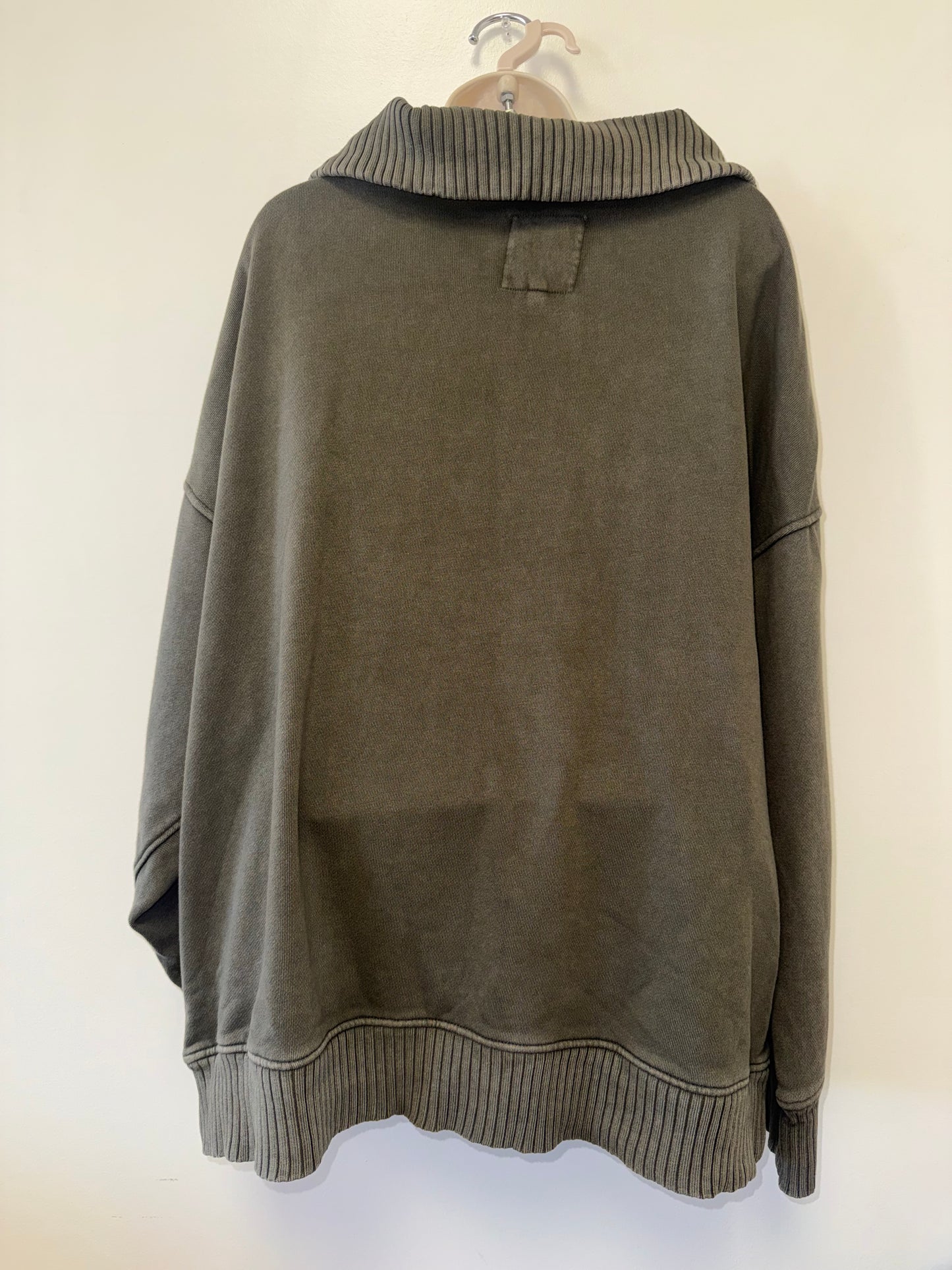 Aerie (XL) Green Ribbed Fold-Over Neck 3/4 Zip Up Sweatshirt