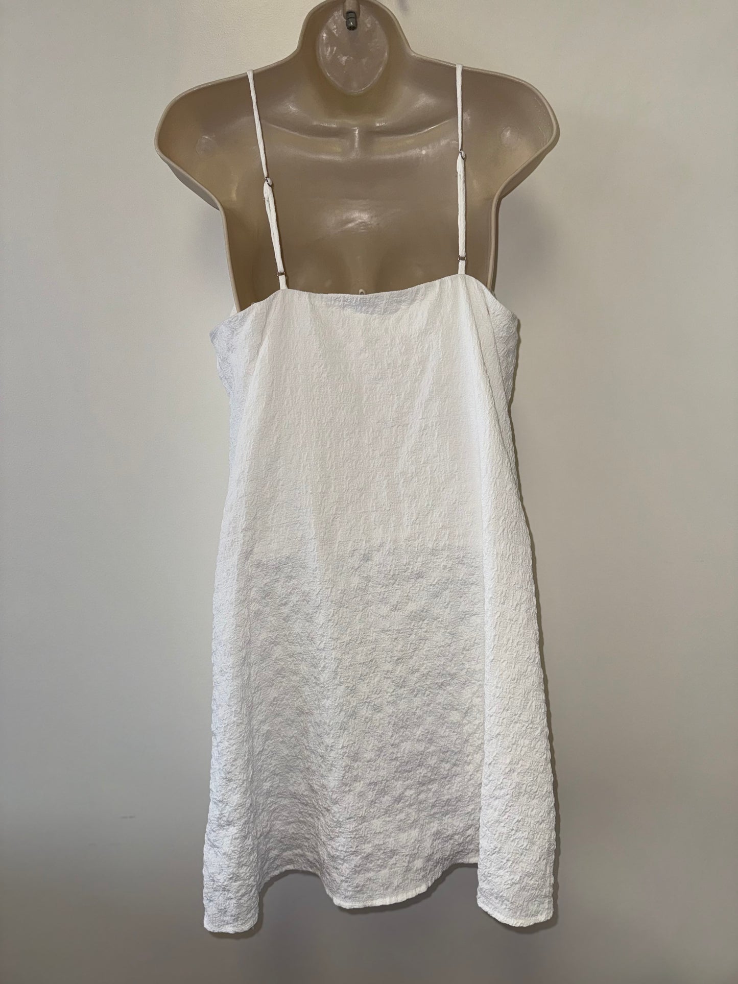 Lola Grace (Large) White Textured Midi Slip Dress with Spaghetti Straps