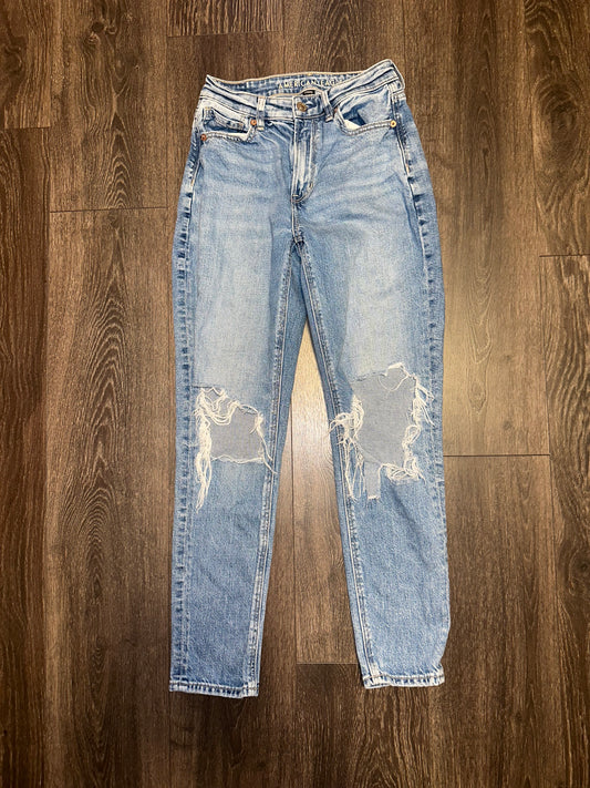 American Eagle Outfitters (0) Light Wash Distressed Mom Jeans with Stretch