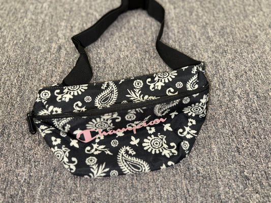 Champion Black & White Paisley Pattern Fanny with Pink Logo