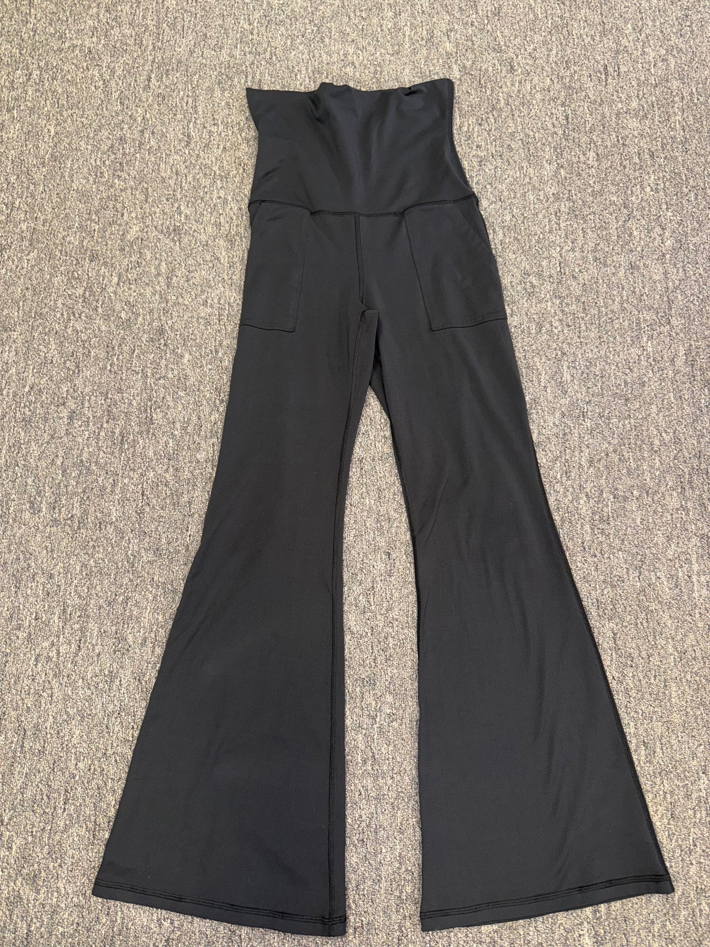 aerie (Medium) Black Foldover Hugger High Rise Flare Leggings with Pockets