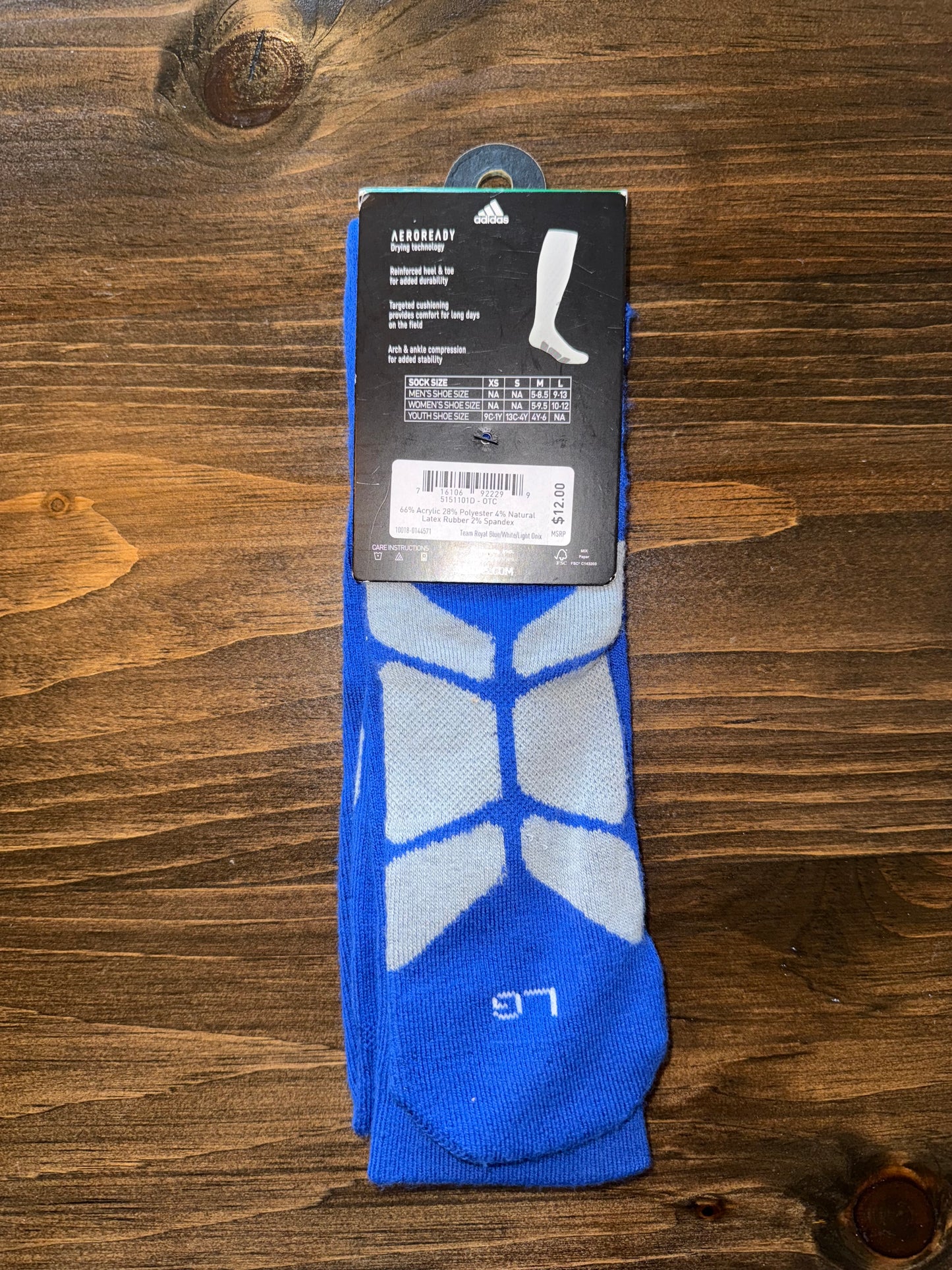 NWT Adidas (Large) Brand New Blue Baseball Over The Calf Aeroready Socks