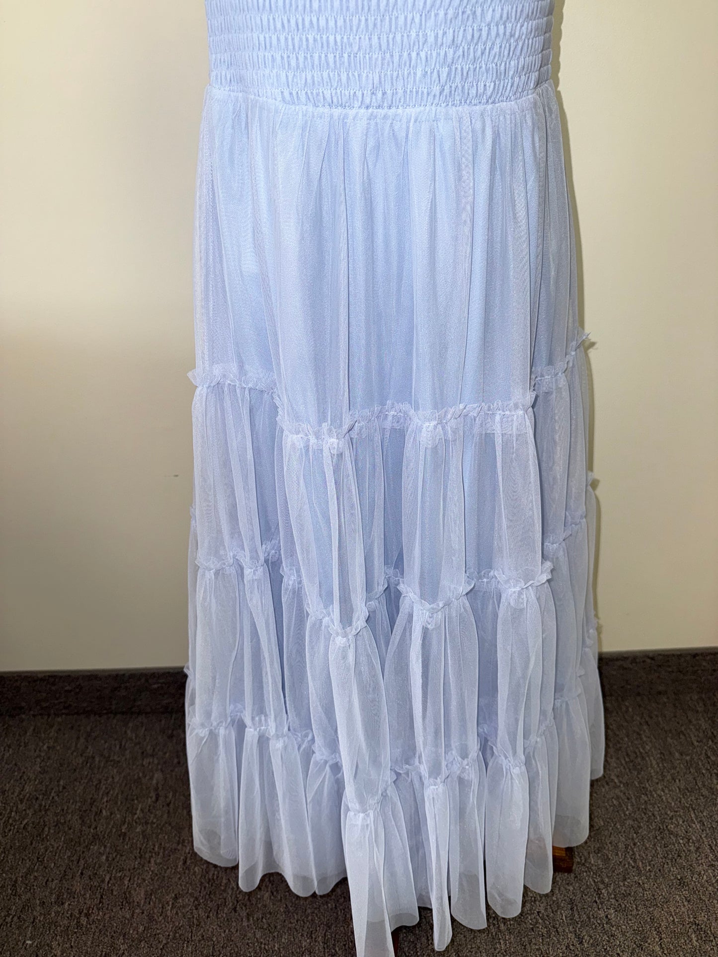 Baltic Born (XS) Light Blue Tiered Ruffle Skirt Tulle Maxi Dress