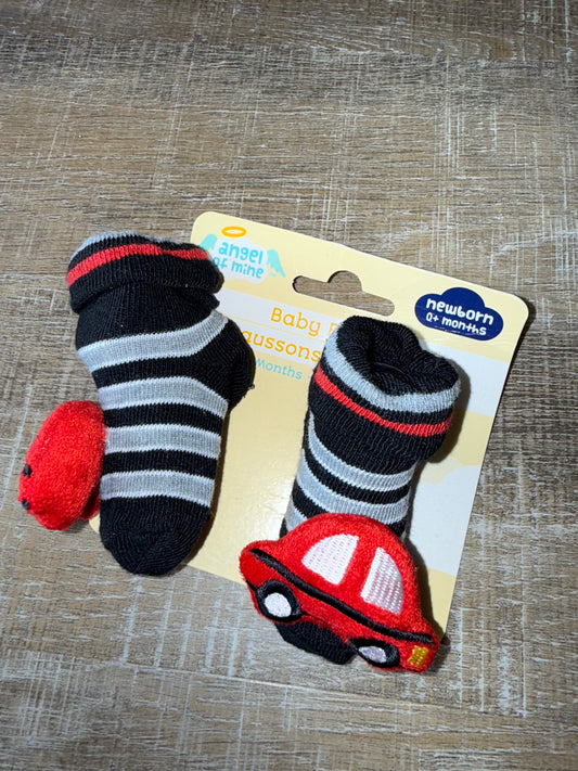 NWT Angel of Mine (Newborn) Brand New Striped Car Themed Baby Booties
