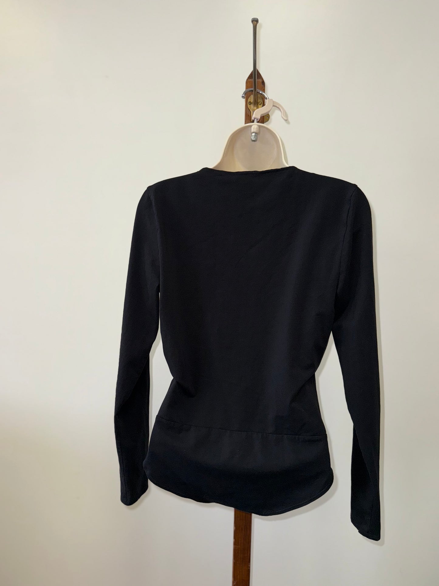 J. Crew (Medium) Black Long Sleeve Bodysuit with Cross Over Ruffle Front
