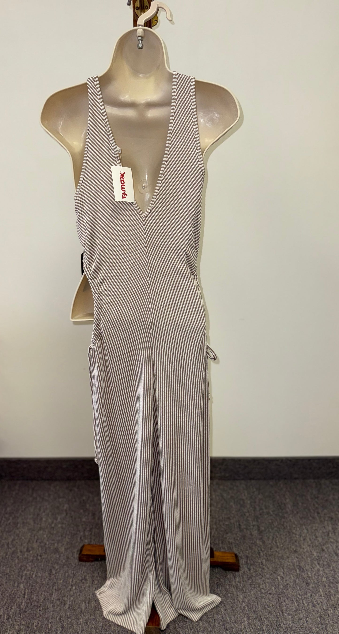 NWT Caution To The Wind (Medium) Brand New Neutral Ribbed Jumpsuit w Slit Sides