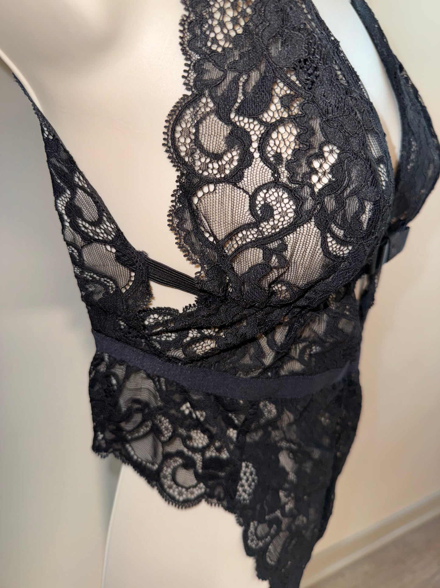 Victoria's Secret (Medium) Black Lace One Piece Bodysuit Lingerie