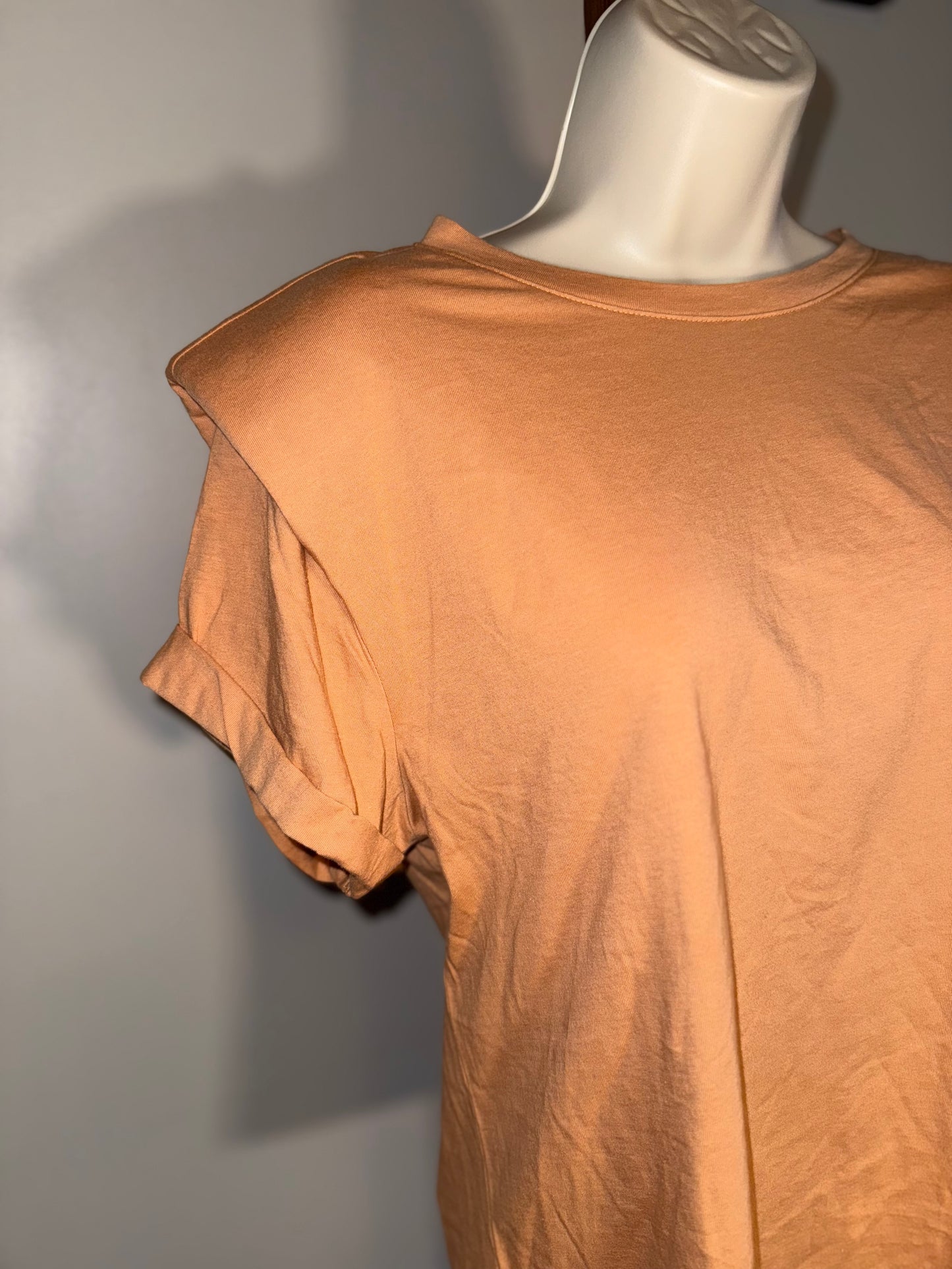 NWT a.n.a (Large) Brand New Tan Short Sleeve Top with Padded Shoulders