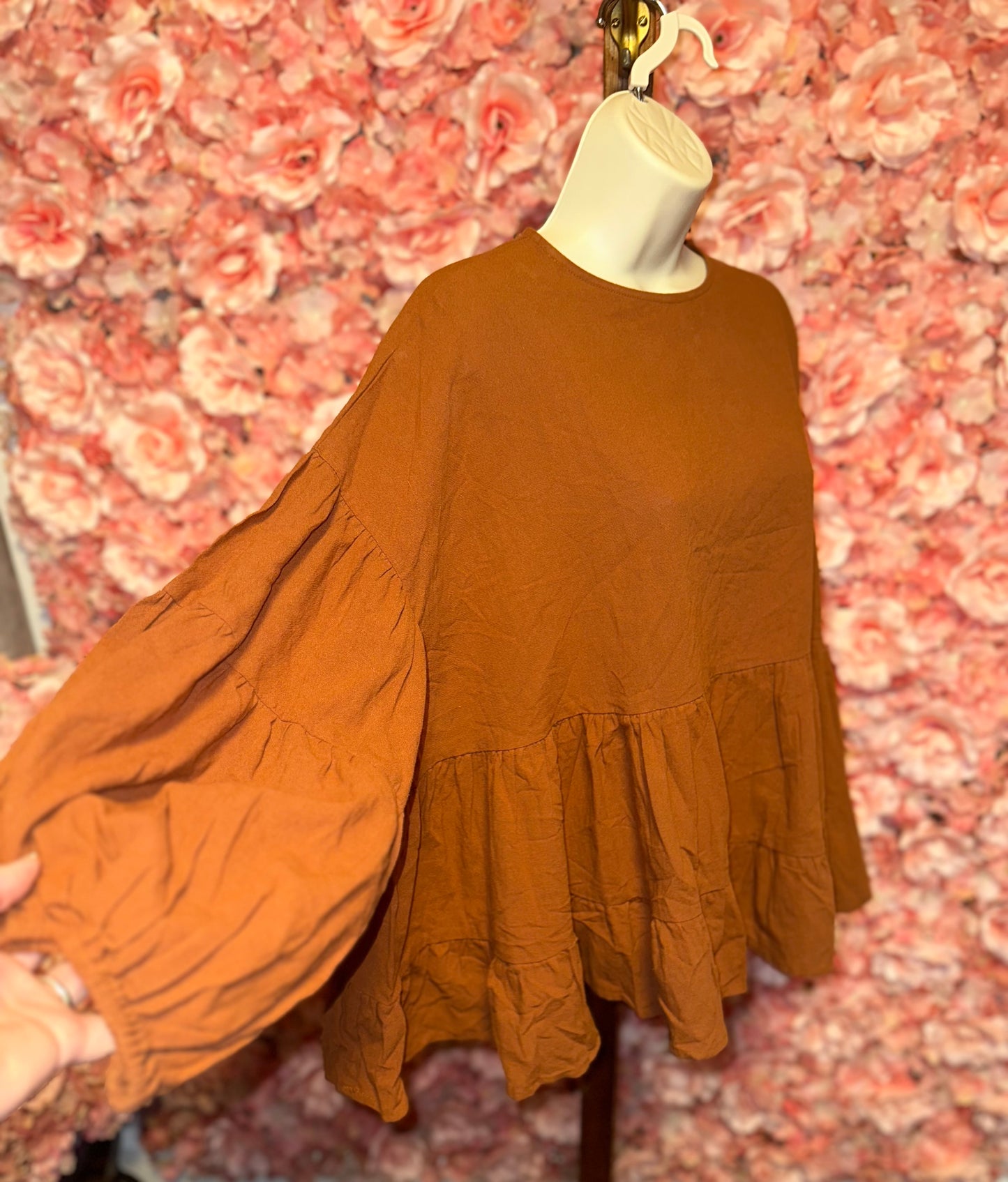 NWT Mud Pie (Small) Brand New Brown Ruffle Flowy Blouse