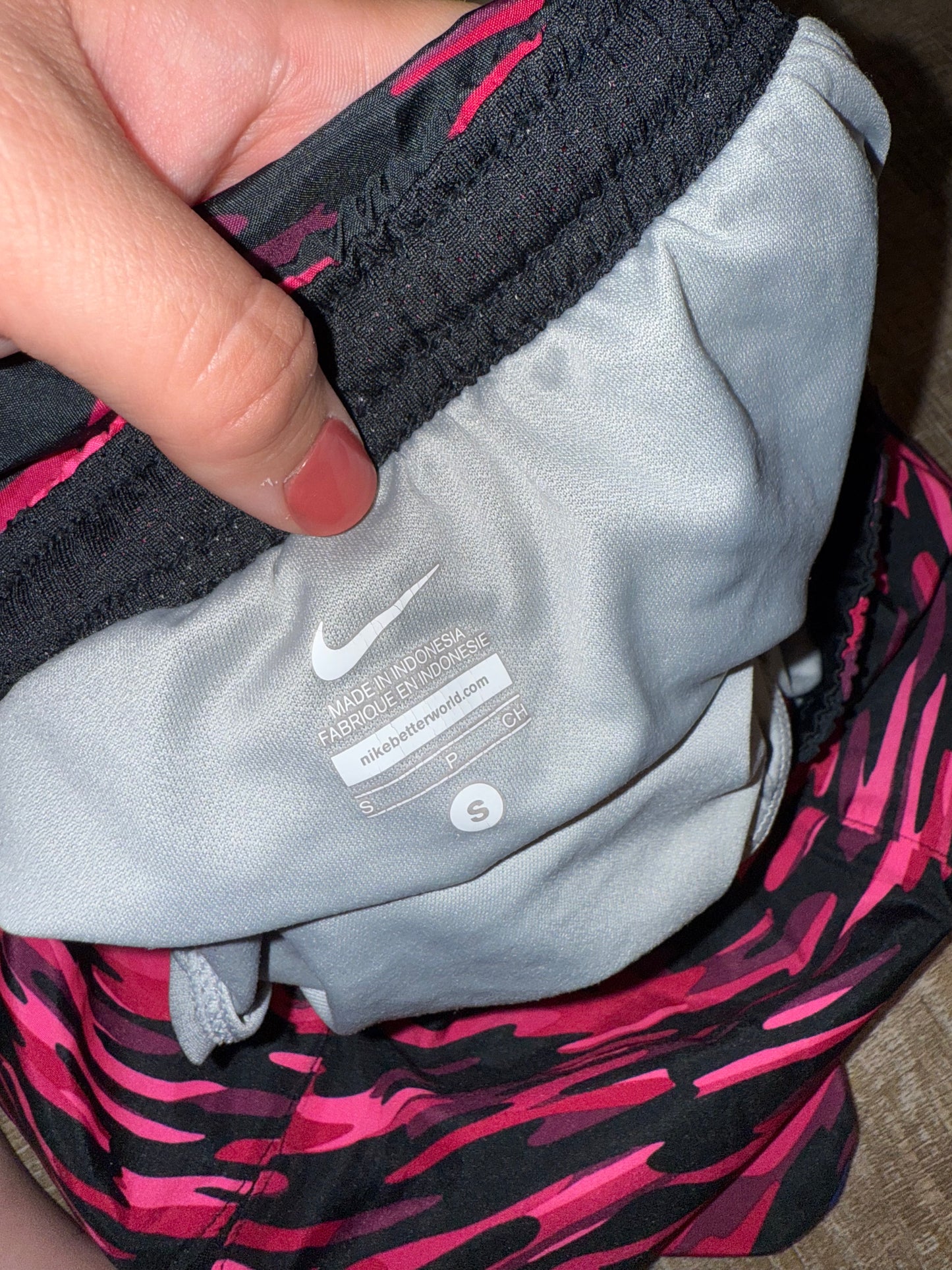 Nike (Small) Pink/Black Pattern Sporty Shorts with Built in Undies
