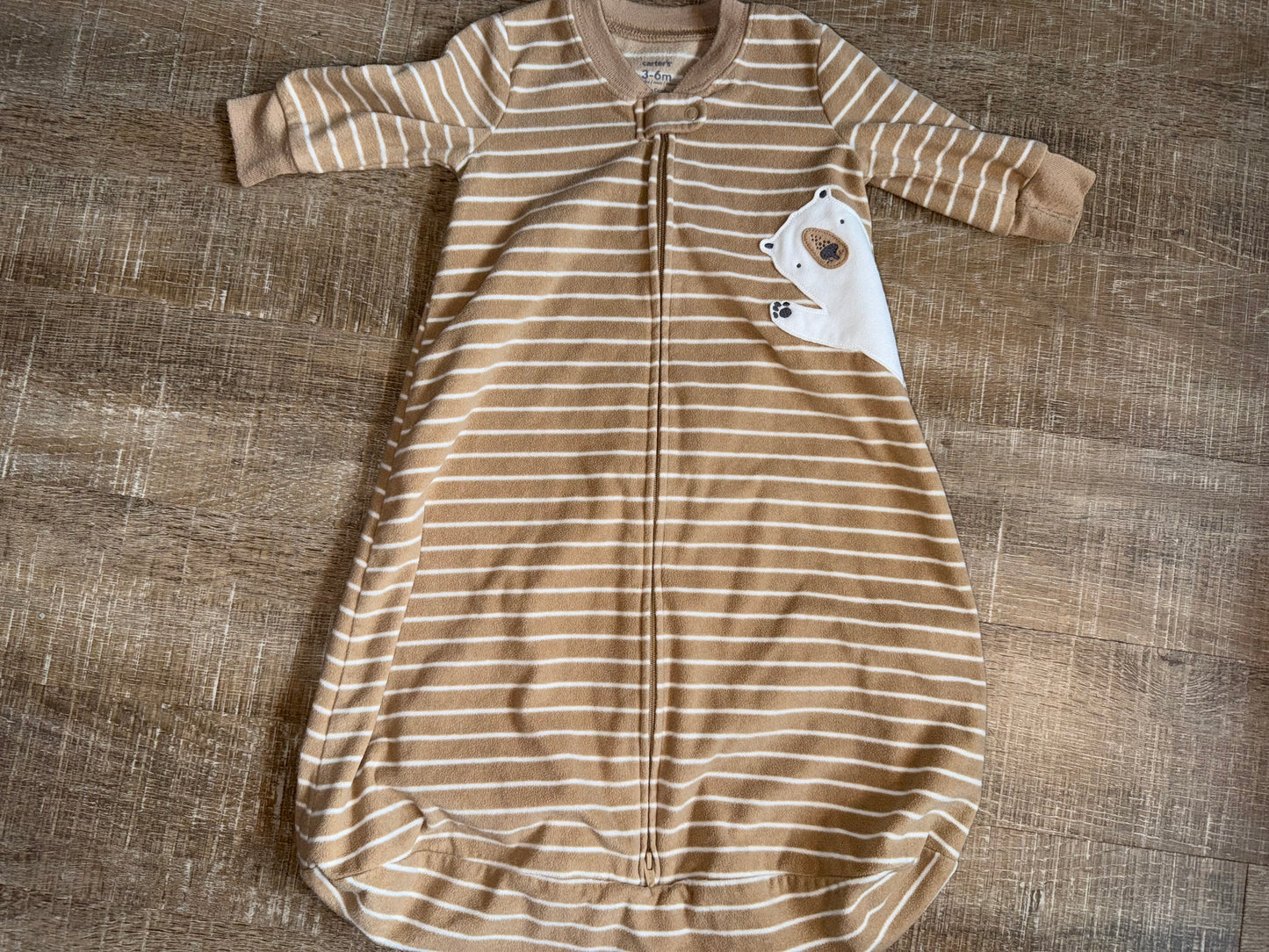 Carters (3-6 Months) Tan Striped Fleece Sleepwear Full Zip Sleep Sack