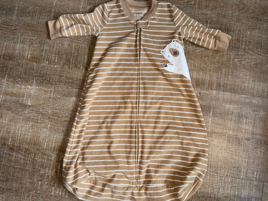 Carters (3-6 Months) Tan Striped Fleece Sleepwear Full Zip Sleep Sack