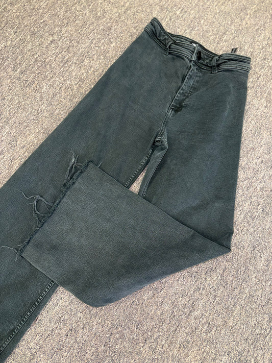 Zara (4) Black Denim Marine Straight Leg Jeans with Frayed Bottom Hem