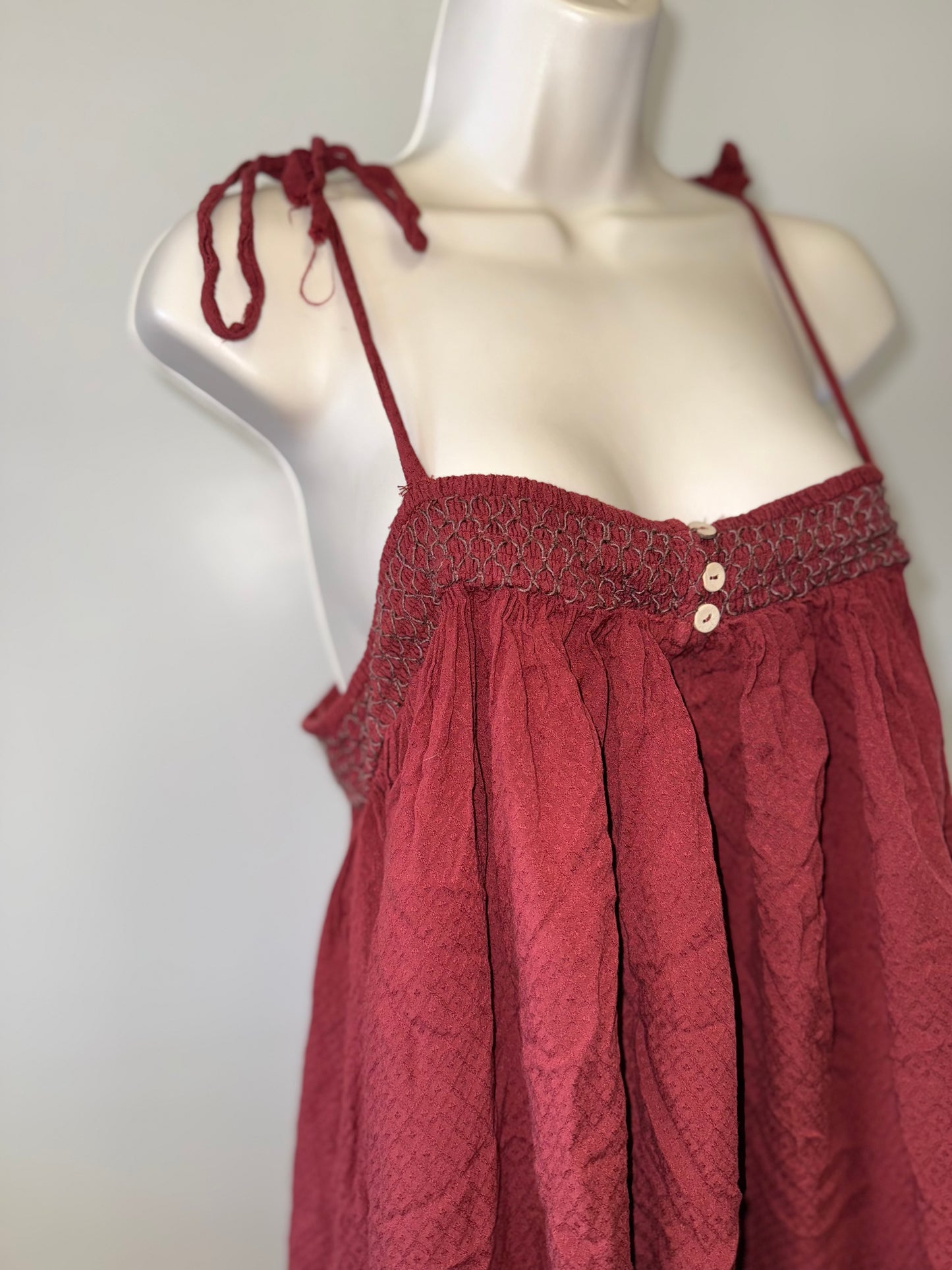 Free People (Medium) Maroon Flowy Romper with Tied Strap Shoulders