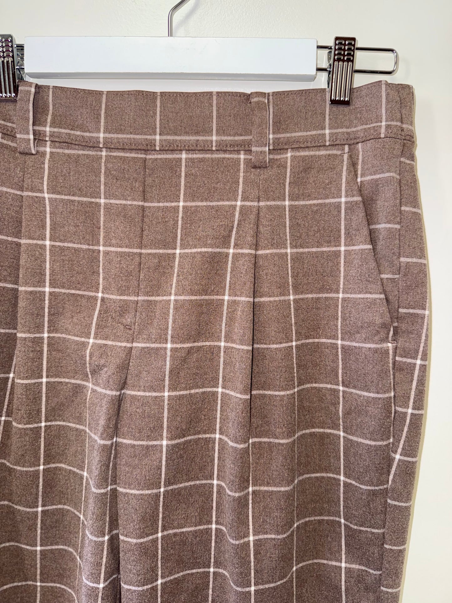 LOFT Brown Plaid Tapered Leg Pants