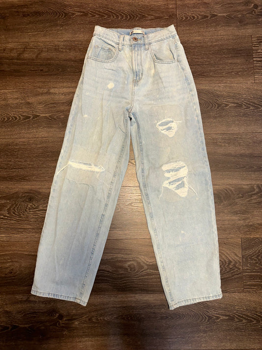 SO (3) Light Wash Highest Rise Baggy Bleach Pattern Denim Ripped (patched) Jeans