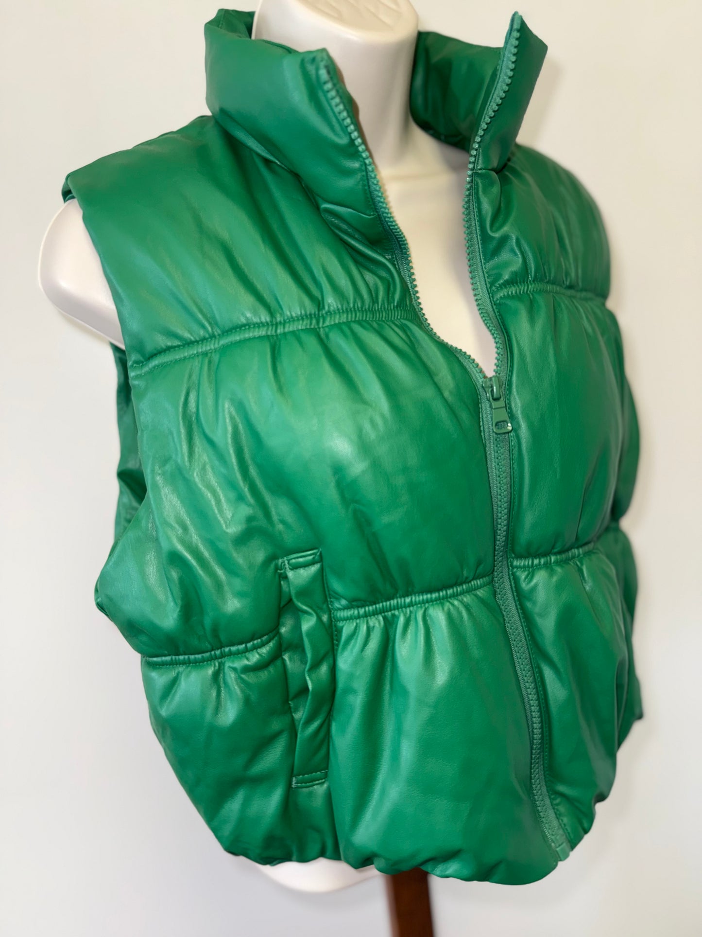 NWT Love Tree (Large) Brand New Green Vegan Leather Cropped Vest