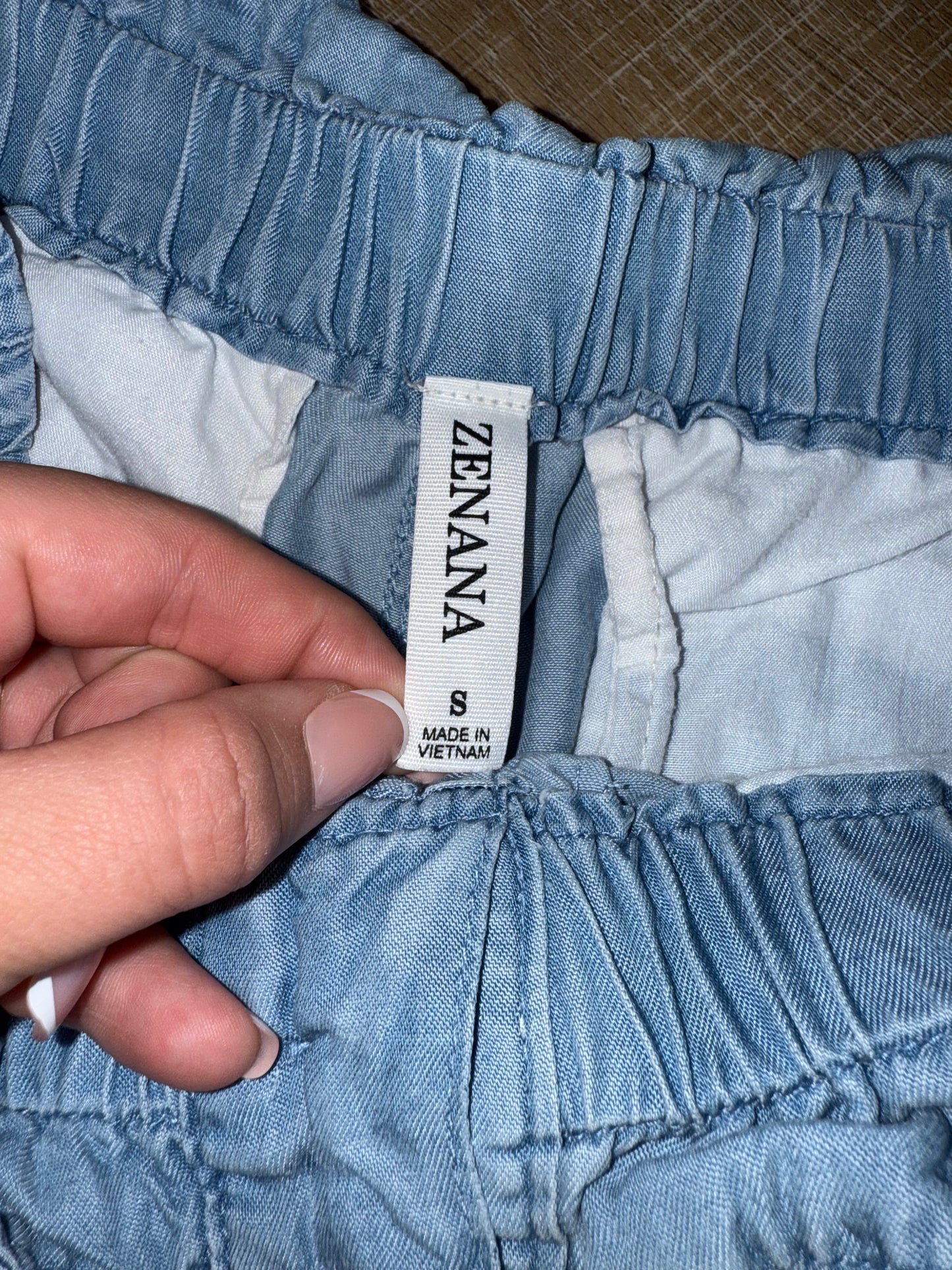 Zenana (Small) Blue Stretchy Tied Waistband Shorts