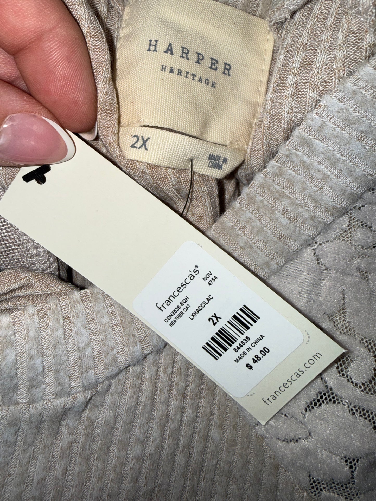 NWT Harper Heritage by Francesca's (2X) Brand New Tan Long Sleeve Midi Dress