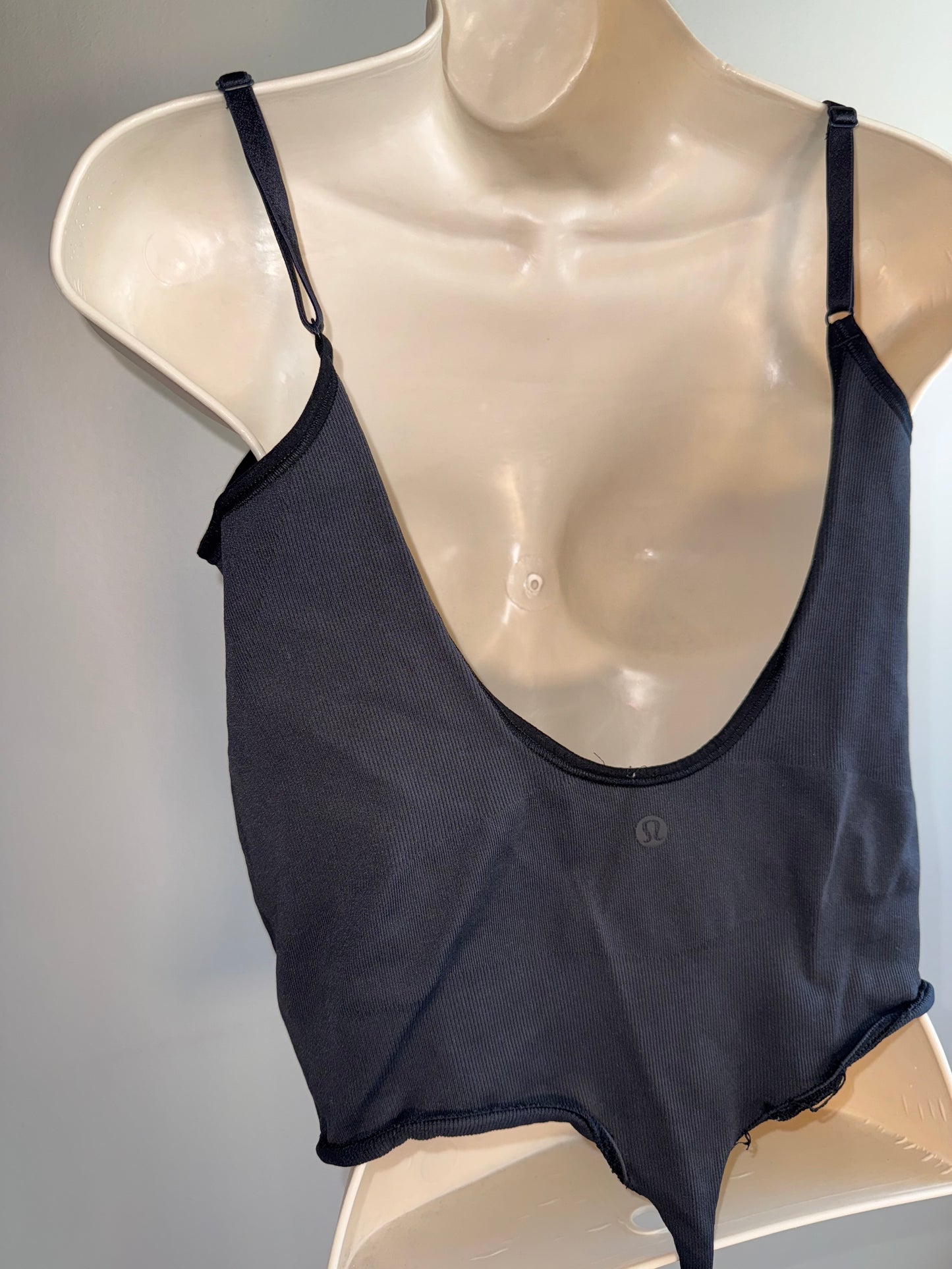 lululemon Black Ribbed Thong Bodysuit with Open Back