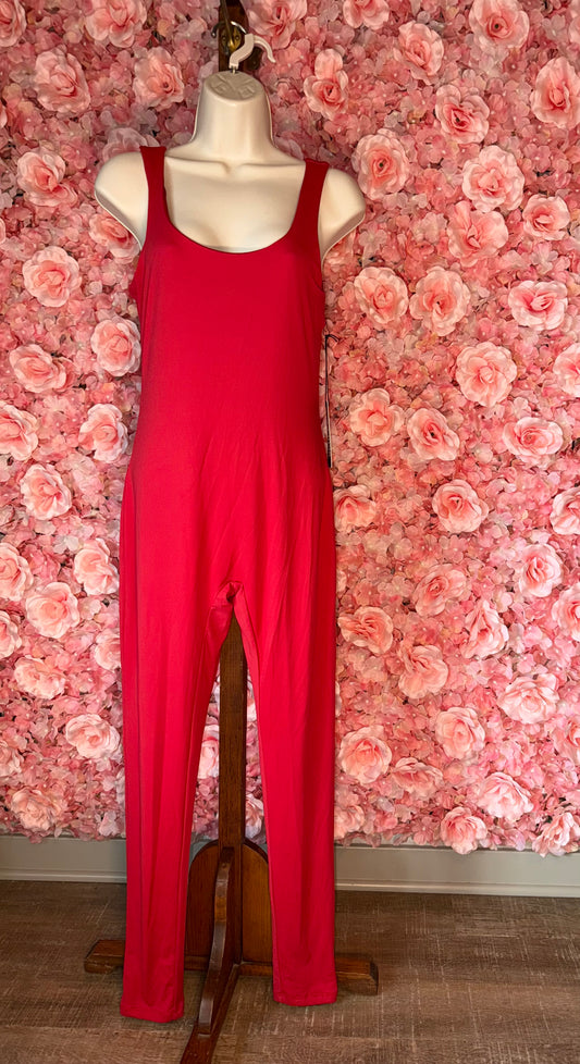 NWT Forever 21 (Large) Brand New Red Sculpt Tank Jumpsuit