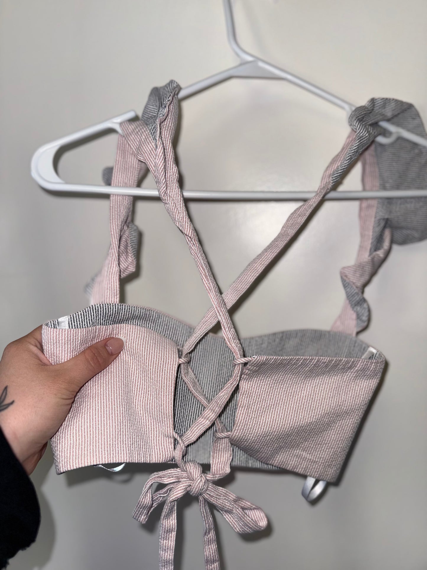 Milly (Small) Pink Ribbed Cropped Tank with Tied Back