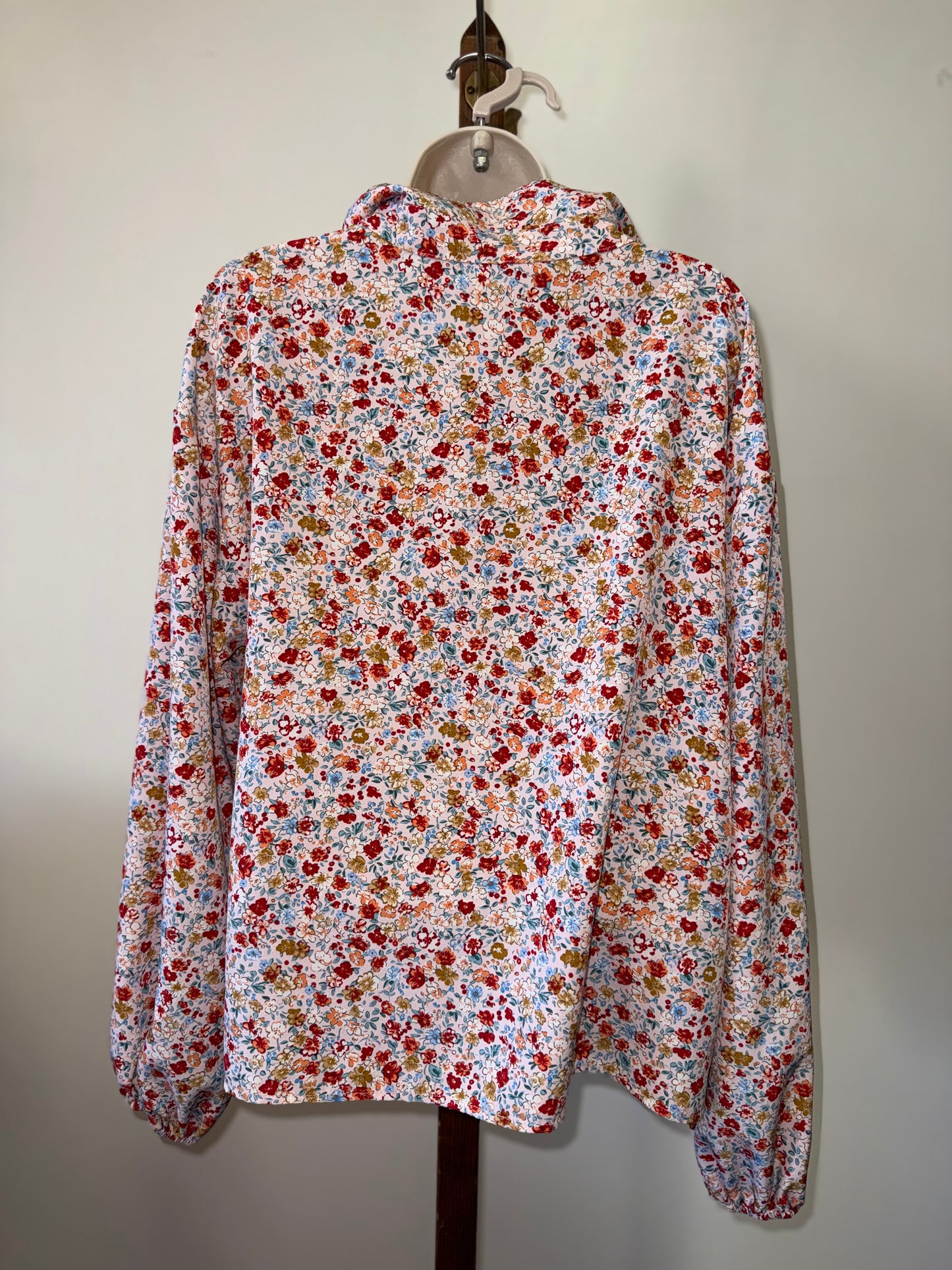 SHEIN (Medium) White Button Up with Colorful Floral Pattern