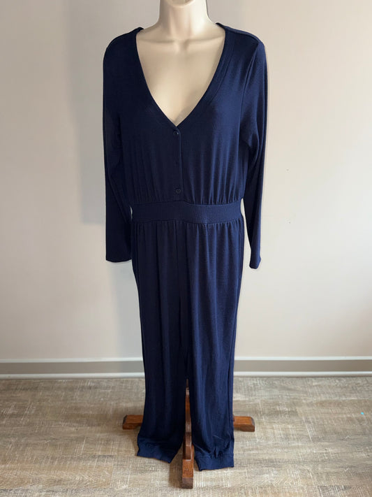Gap (Small) Navy Blue Soft Jumpsuit with Pockets & Buttoned V-Neck