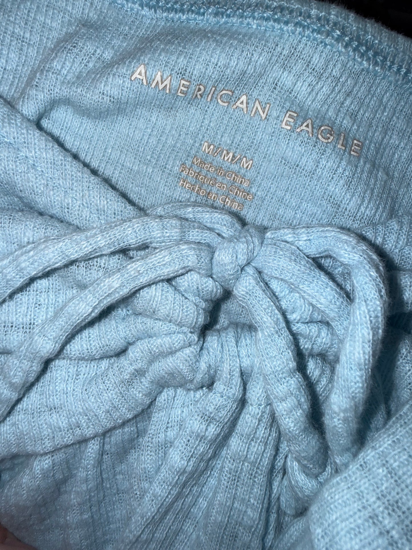 American Eagle (Medium) Light Blue Ruffled Crop Top with Tied V-Neck