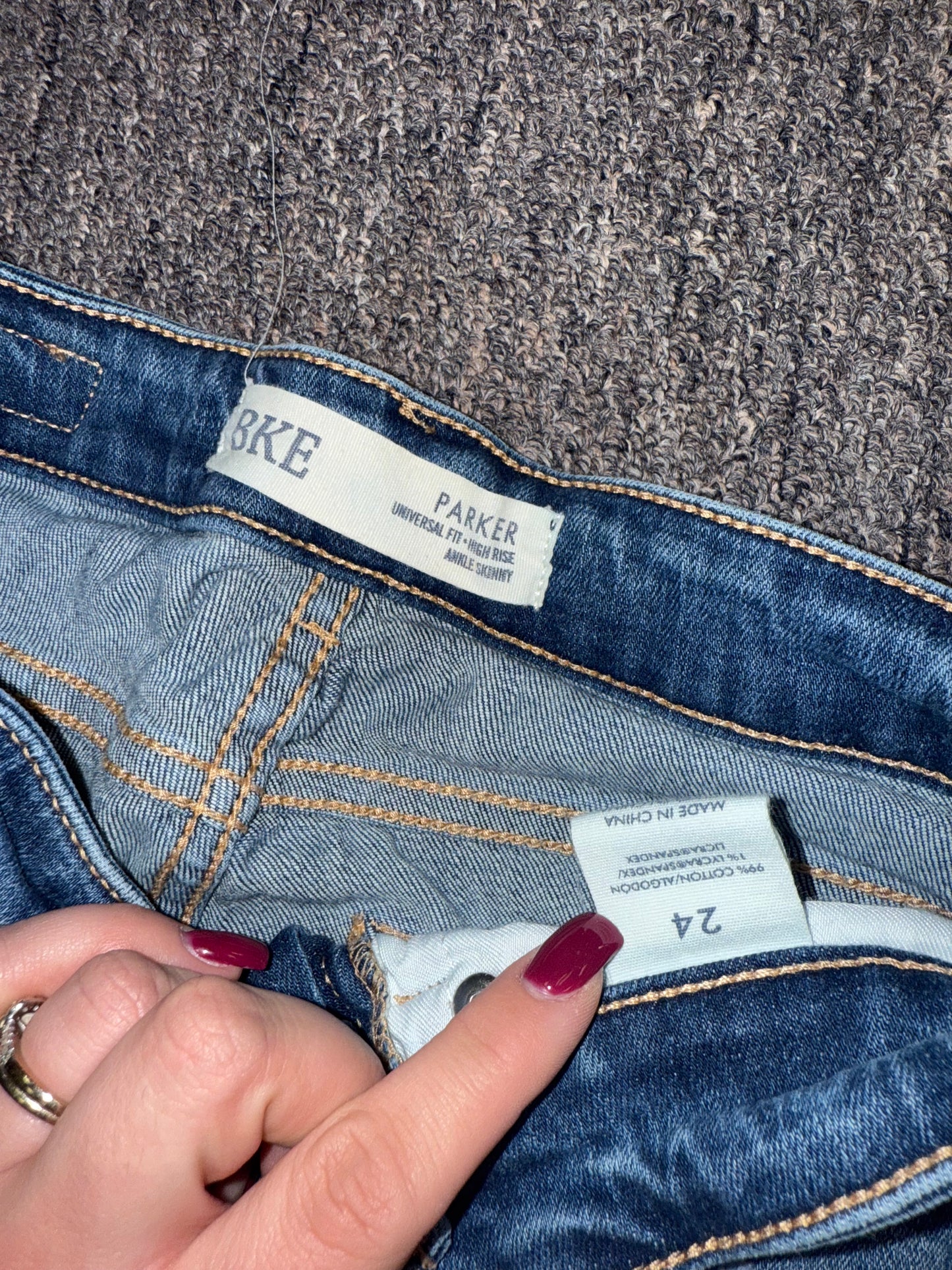 BKE (24) Distressed Denim Parker Universal Fit Skinny Ankle High Rise Jeans