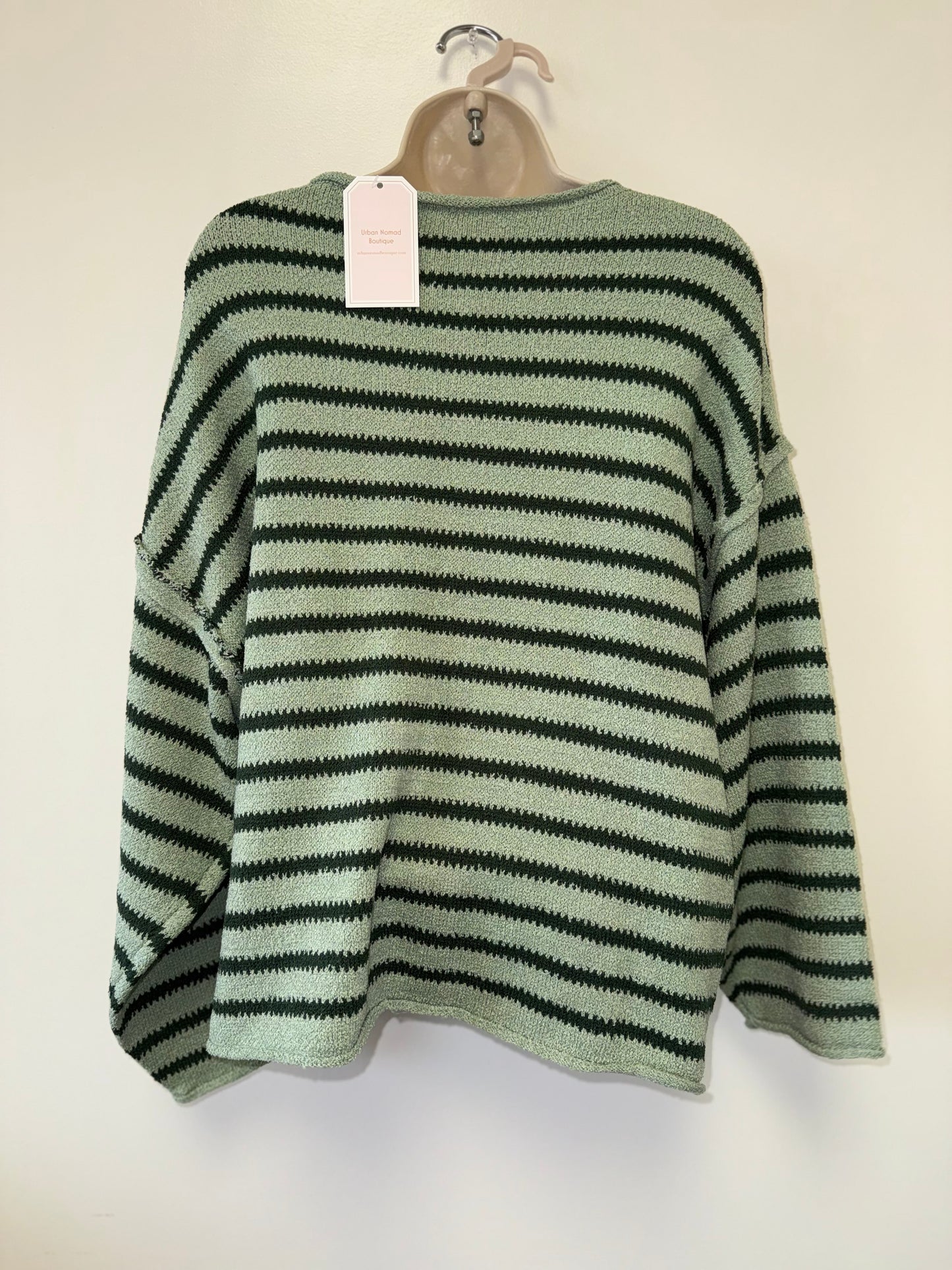 NWT Promesa (Small) Brand New Green Striped Soft Knit Sweater w/ Wide Sleeves