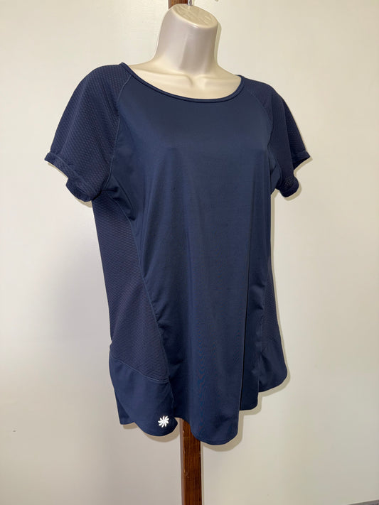 Athleta (Medium) Navy Blue Scoop Neck Tee with Mesh Detailing