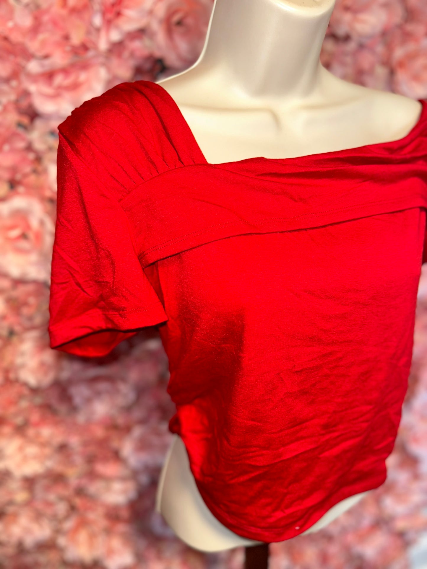 NWT Luvamia (Large) Brand New Red Off-The-Shoulder Cropped Blouse