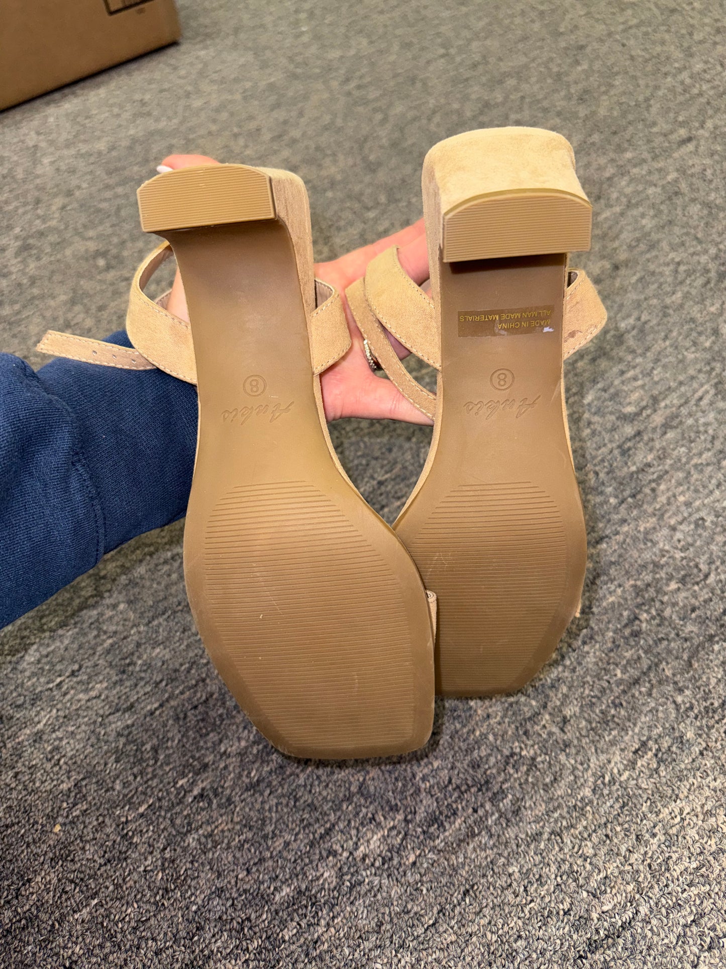 Ankis (8) Nude Open Toe Heels with Adjustable Ankle Strap