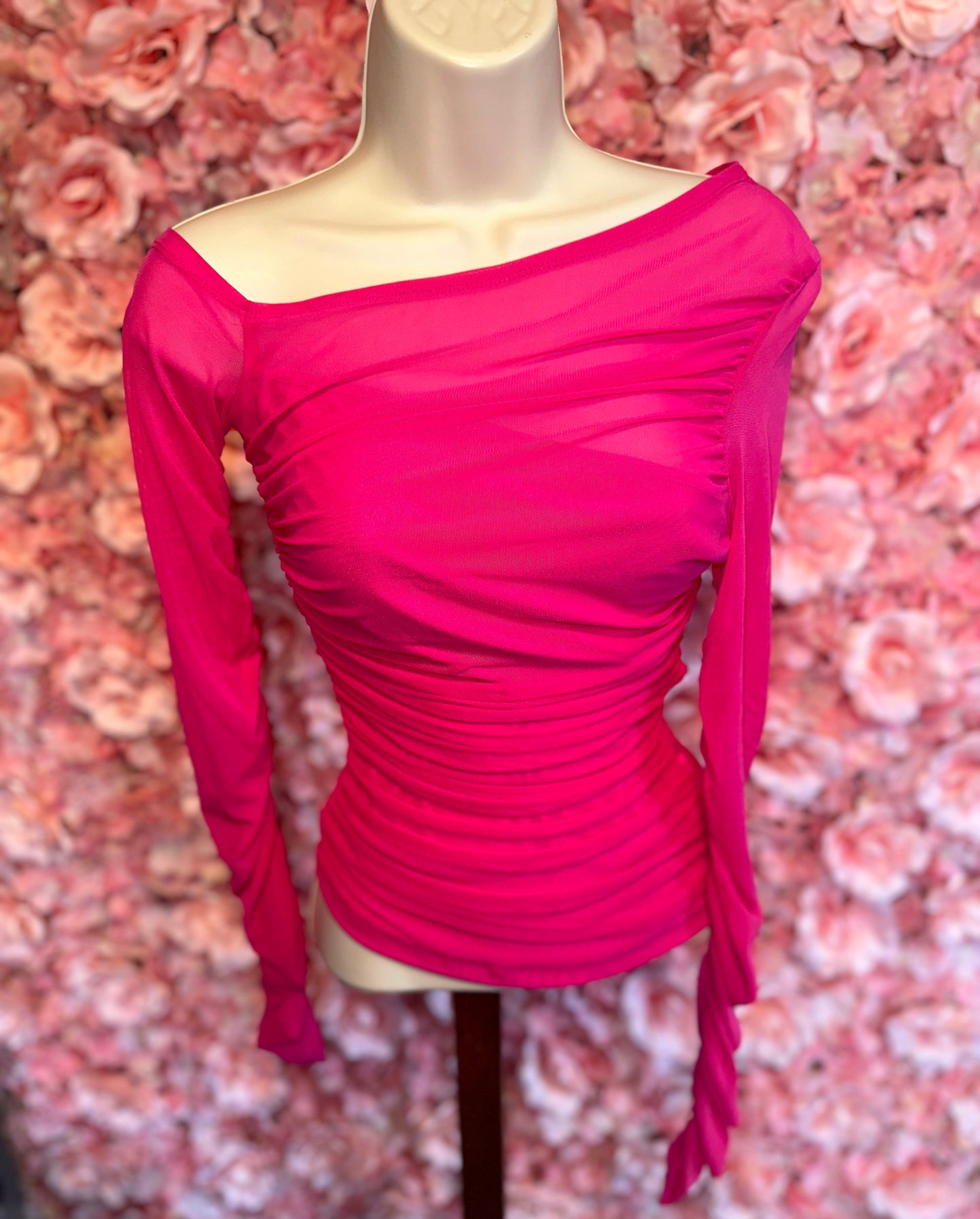 NWT SHEIN (XS) Brand New Hot Pink Sheer Scrunched Crop Top